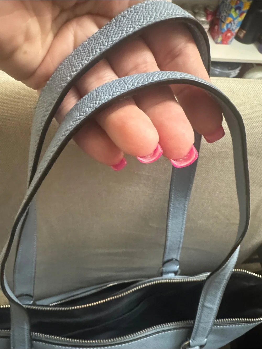Coach Steel Blue Pebbled Leather Tote with Gold Hardware
